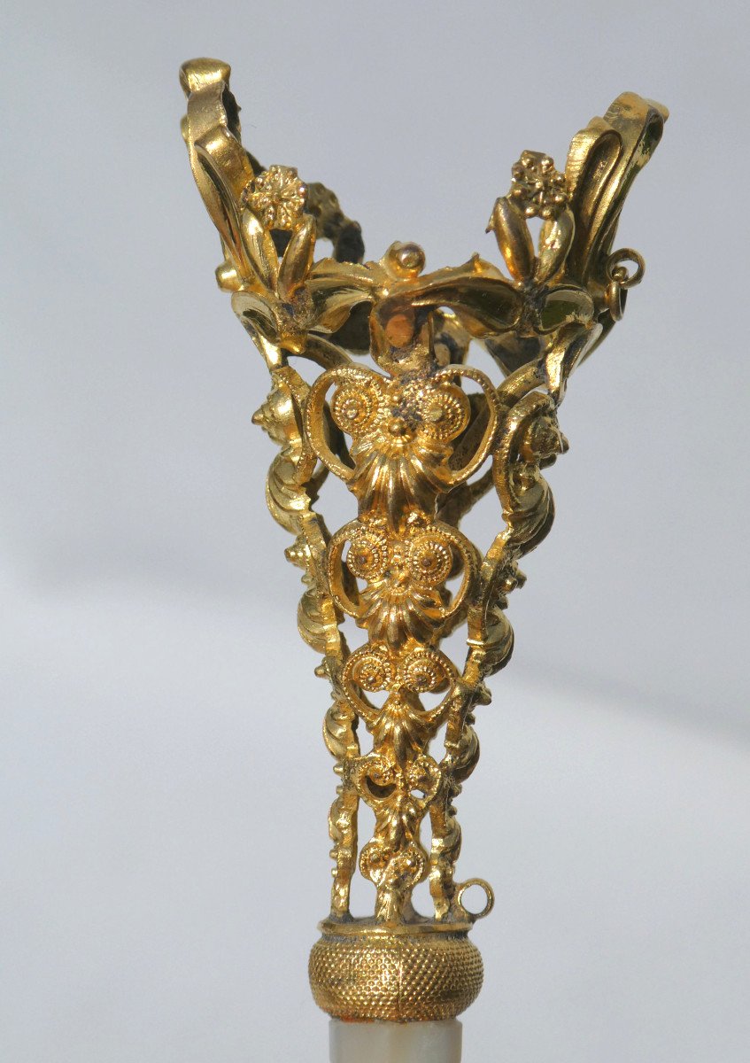 Napoleon III Period Ball Bouquet Holder, 19th Century Object Of Virtues, Mother-of-pearl & Pomponne Evening Jewel-photo-2