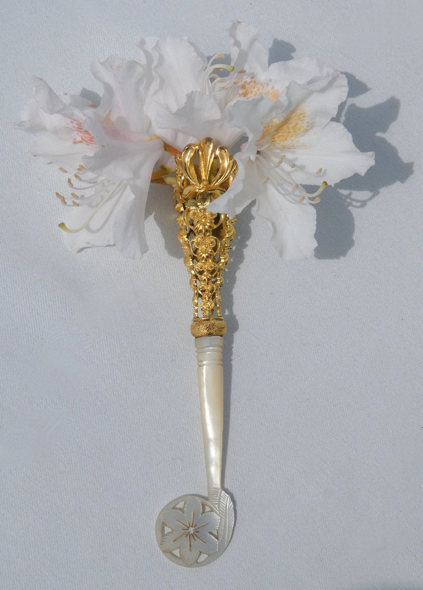 Napoleon III Period Ball Bouquet Holder, 19th Century Object Of Virtues, Mother-of-pearl & Pomponne Evening Jewel-photo-5