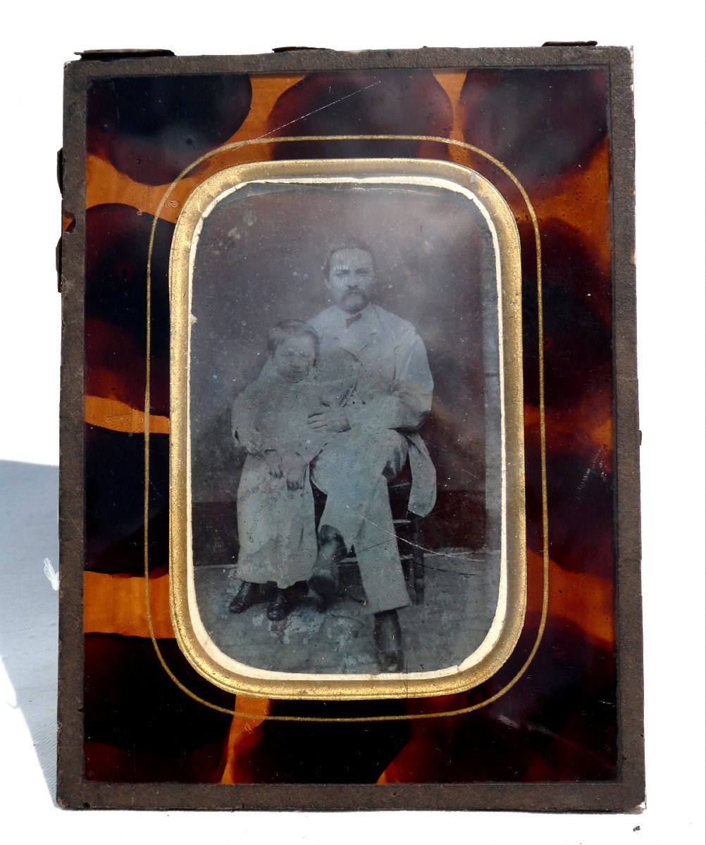 Old Photograph Circa 1850 Daguerreotype Portrait Of Father And His Son Napoleon III Period