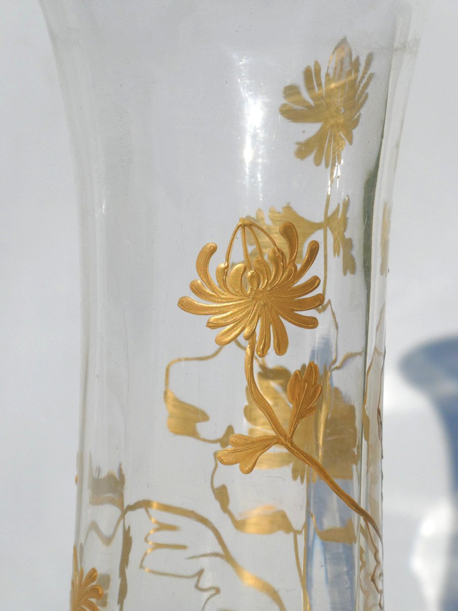 Diabolo Vase Enamelled By Baccarat, Hot Enameled Decor With Gilding, Japonism 1880-photo-4