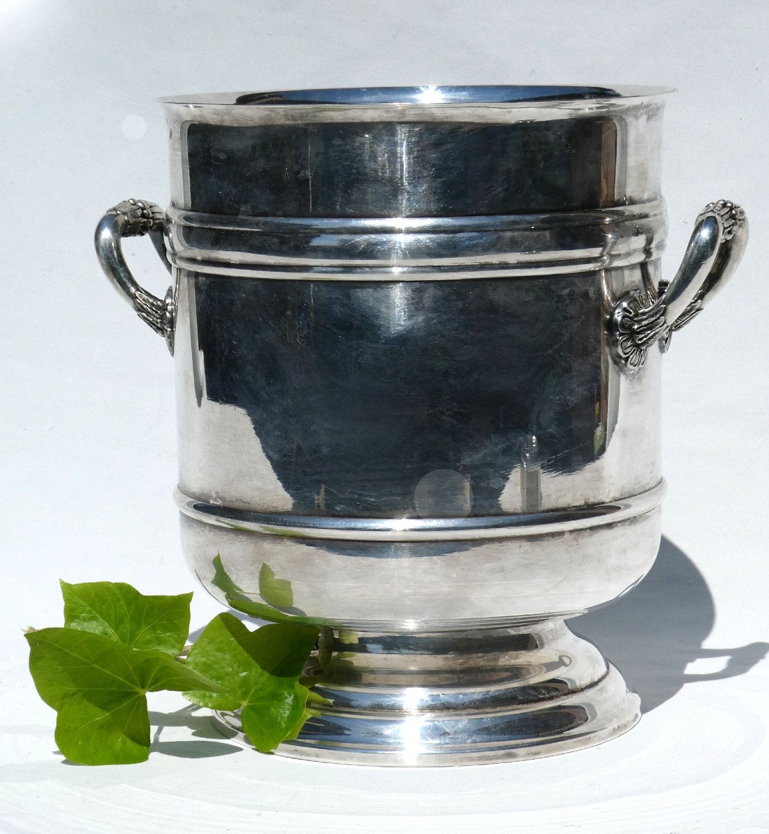 Large Champagne Bucket In Silver Metal, Christofle Model Sully Empire Style, Cooler-photo-3