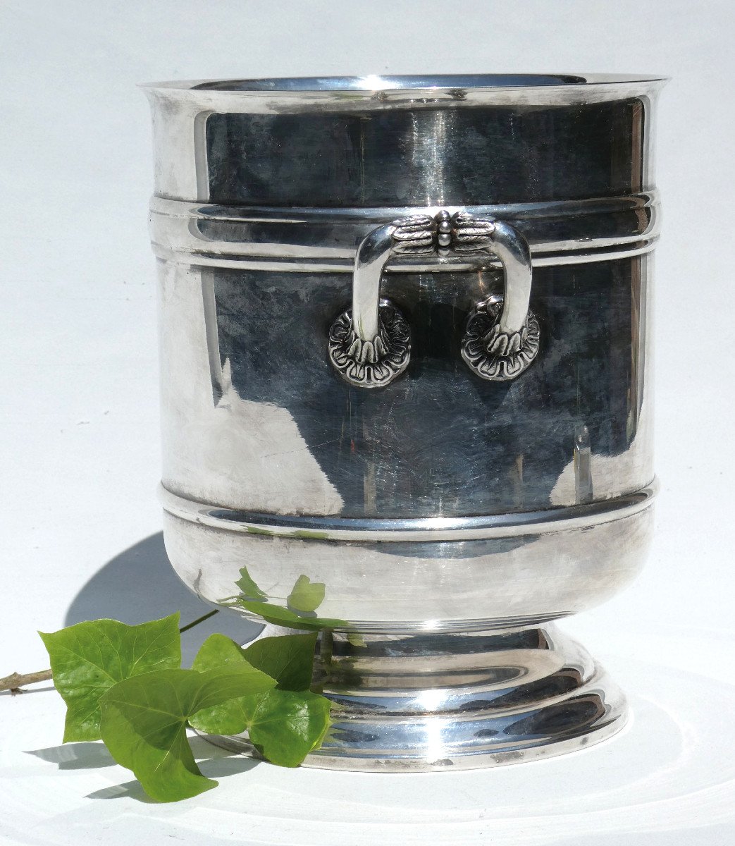 Large Champagne Bucket In Silver Metal, Christofle Model Sully Empire Style, Cooler-photo-4