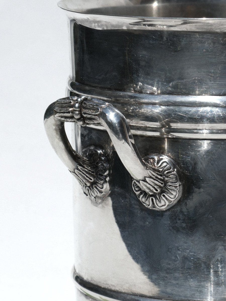 Large Champagne Bucket In Silver Metal, Christofle Model Sully Empire Style, Cooler-photo-2