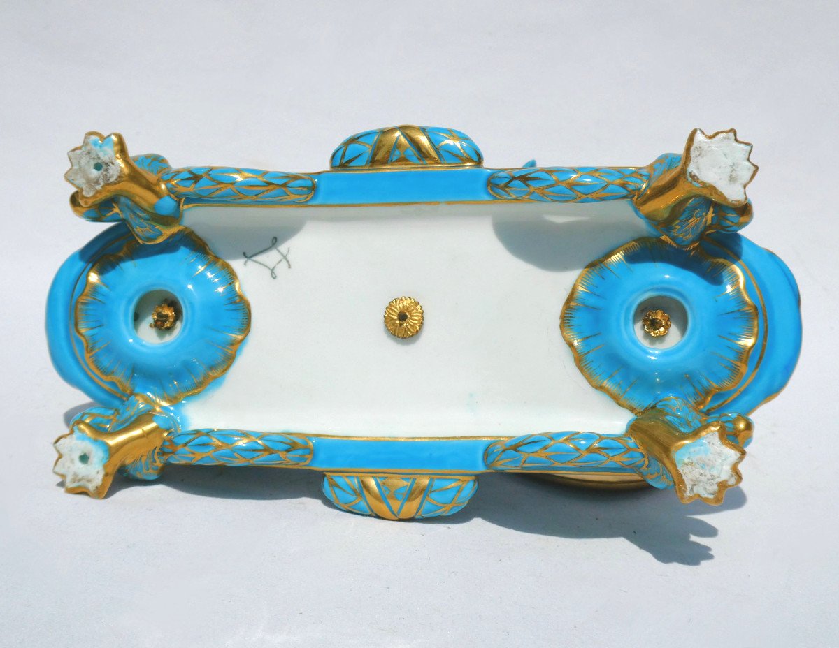 Encrier En Porcelaine Turquoise Style Sevres , Amour Au Tambours Angelot XVIIIe , Napoléon III-photo-7
