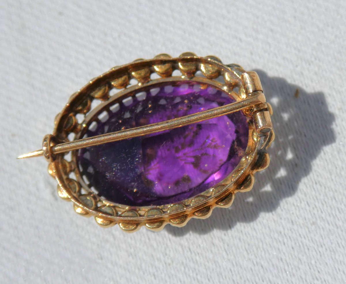 Louis Philippe Period Brooch, Gold, Pearls & Fixed Under Glass, Amethyst, 19th Century Jewel 1830-photo-5