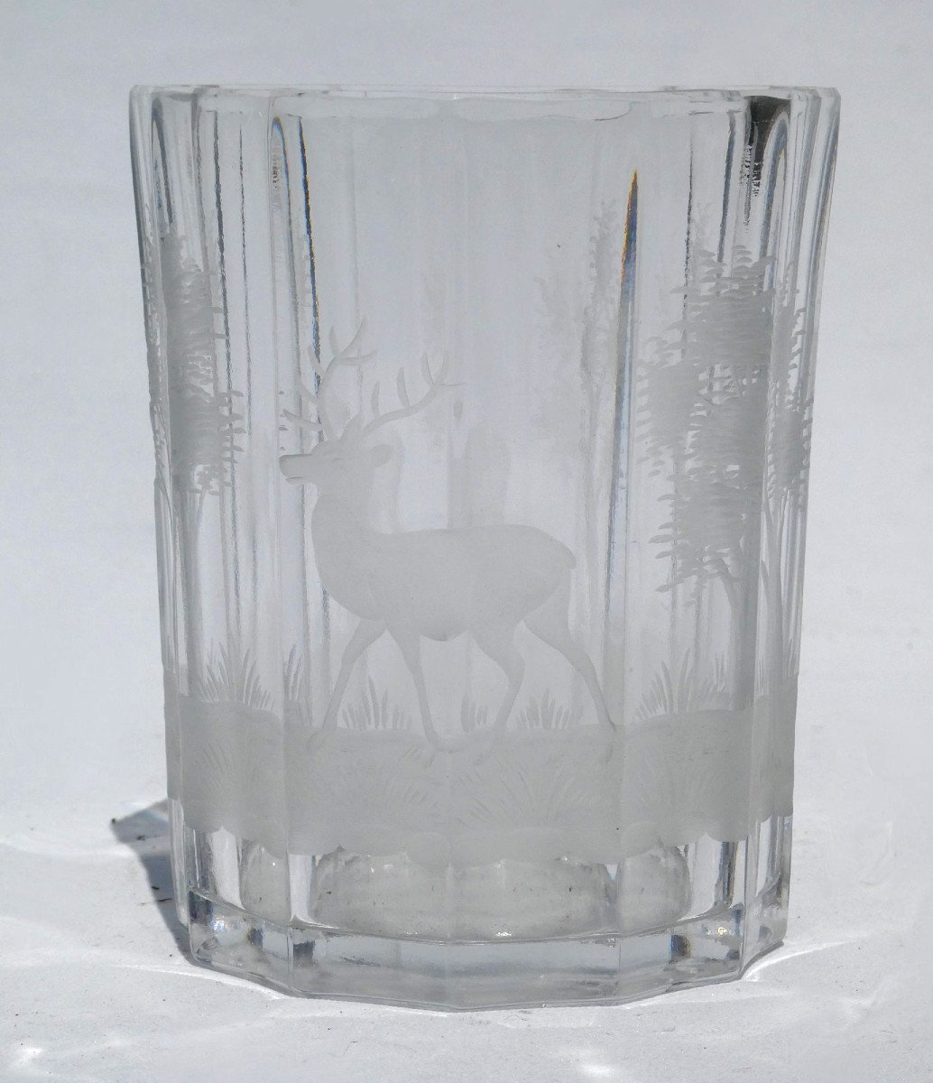 Grand Verre / Vase En Cristal Signé De Baccarat , Décor Gravé De Cerf Et Biche , Napoléon III -photo-3