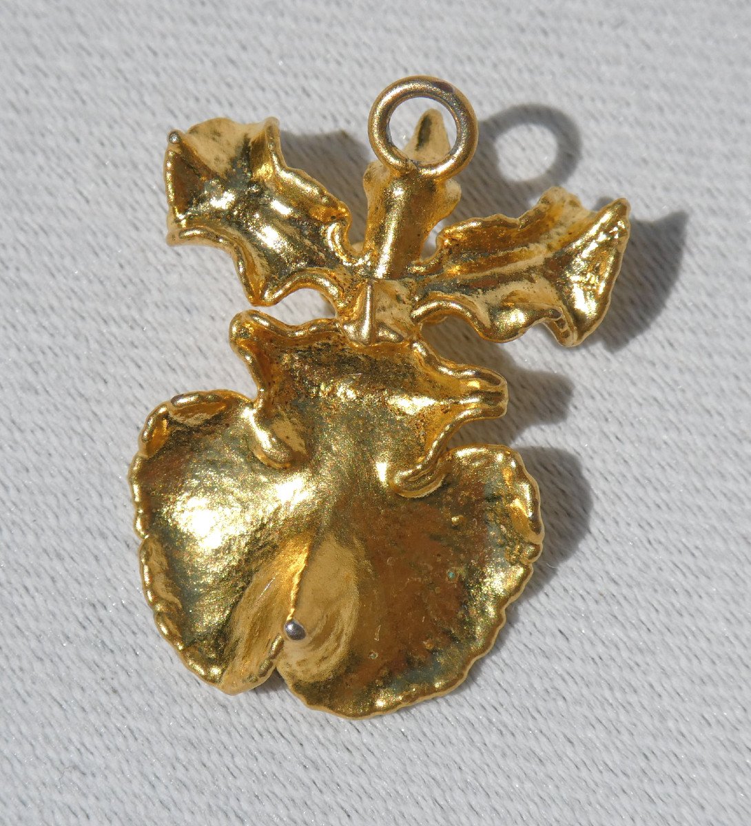 Pendentif époque Art Nouveau , Fleur d'Orchidée , Pomponne , Medaillon 1900 , Bijou-photo-2