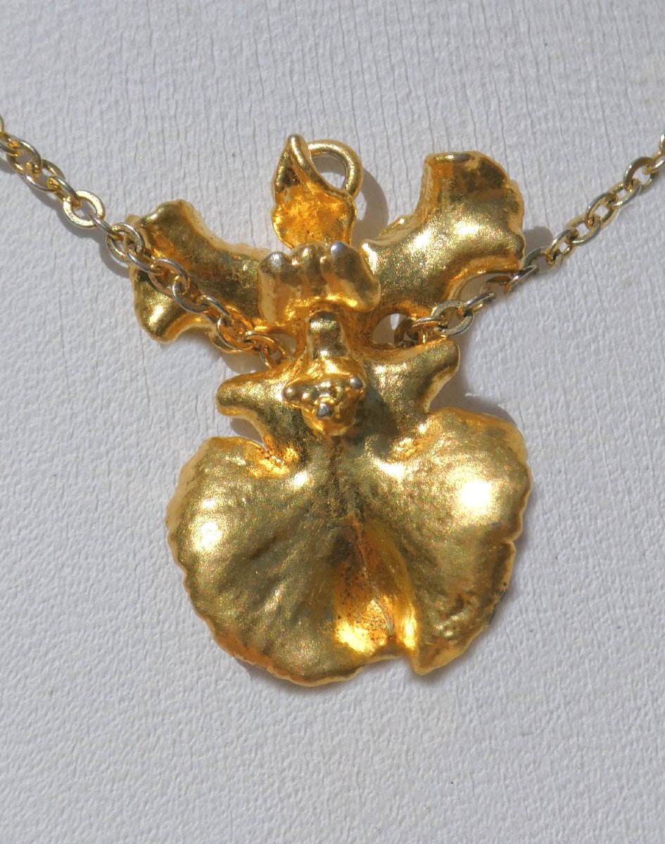 Pendentif époque Art Nouveau , Fleur d'Orchidée , Pomponne , Medaillon 1900 , Bijou-photo-1