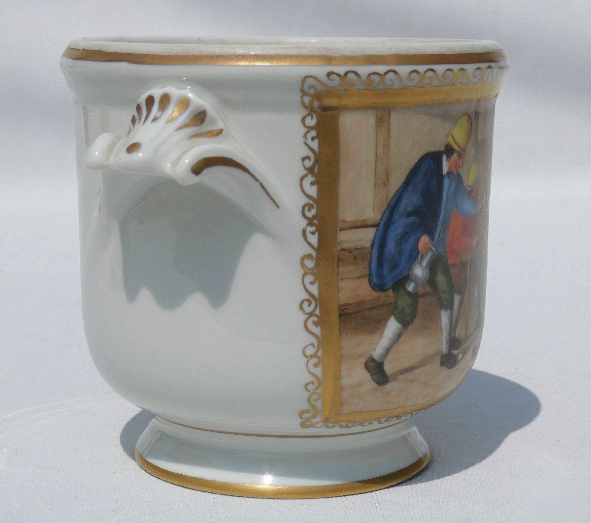 Cache Pot En Porcelaine De Limoges , Décor De Taverne , Signé Garnier , 1900 , Teniers-photo-4