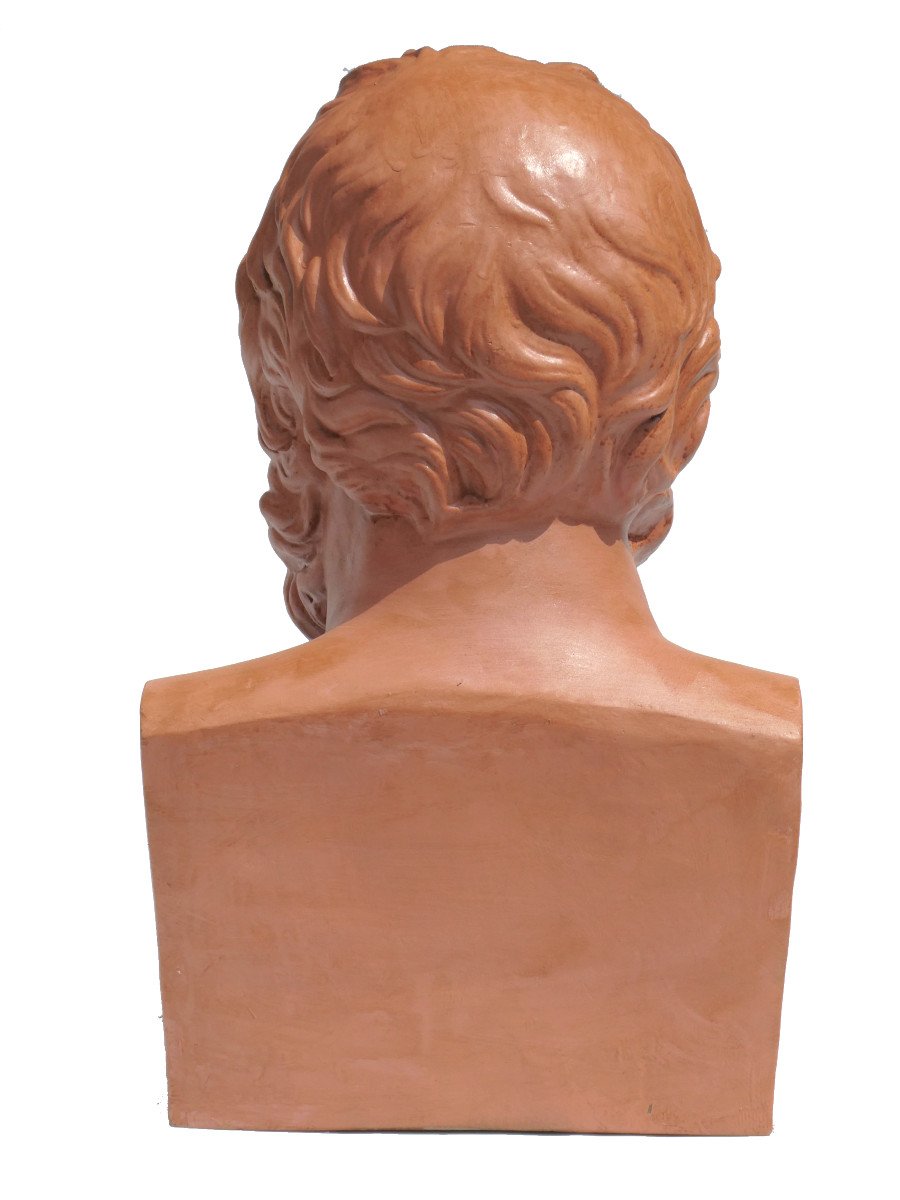 Large Bust In Patinated Plaster Terracotta Philosopher Socrates, 19th Century Artist's Workshop Casting-photo-3