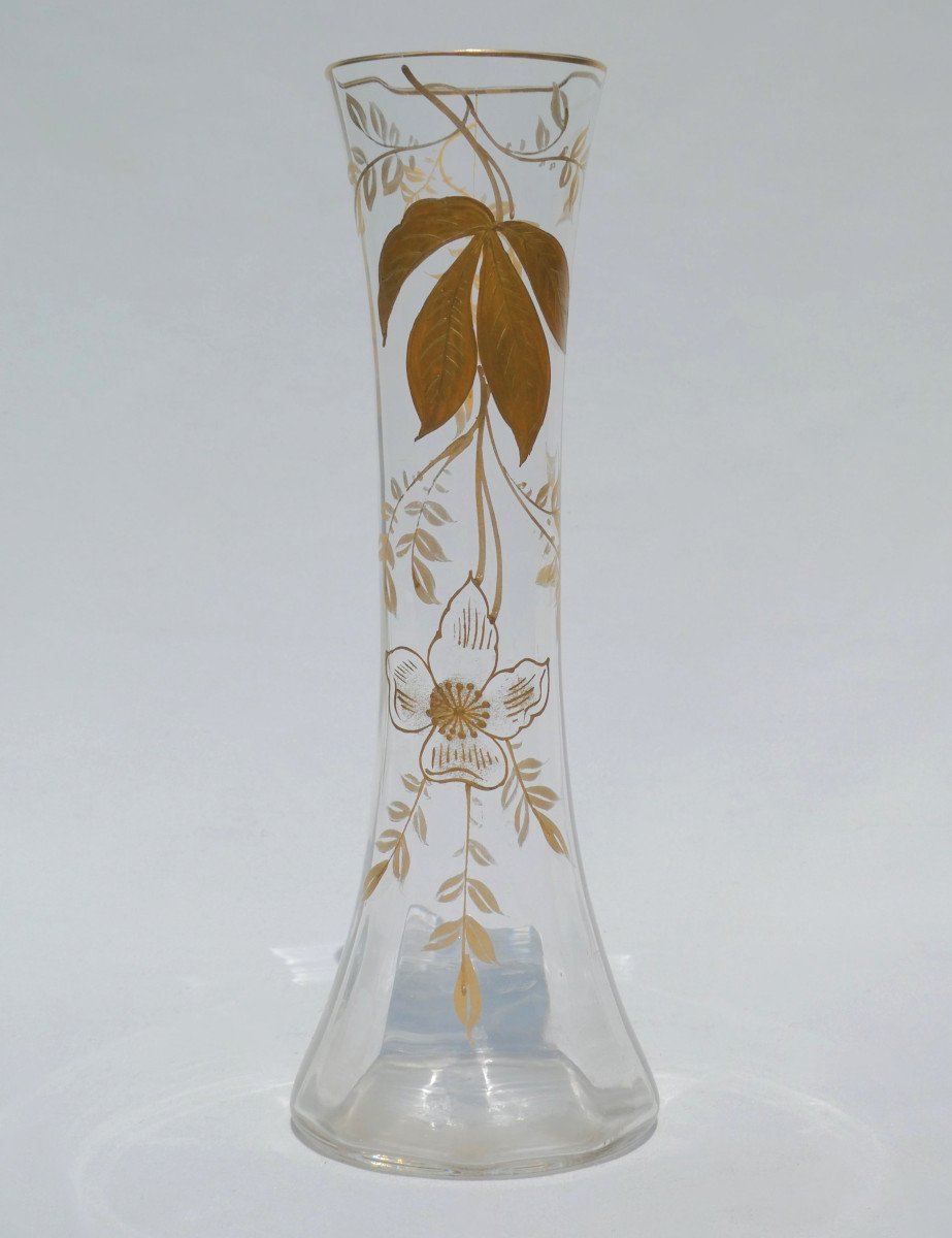 Vase émaillé Cristal De Baccarat , Décor émaillé d'églantier Dorure , Japonisme 1880 XIXe-photo-2