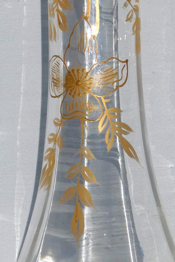 Vase émaillé Cristal De Baccarat , Décor émaillé d'églantier Dorure , Japonisme 1880 XIXe-photo-2