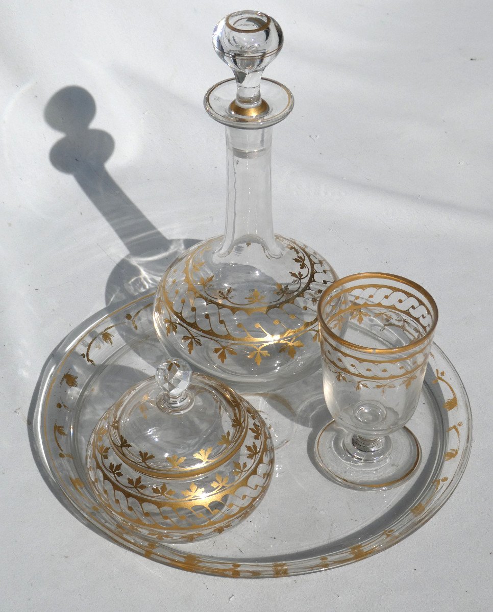 Baccarat Crystal Night Service, Carafe, 19th Century Eau De Melisse, Antique Decor, Gilding-photo-8