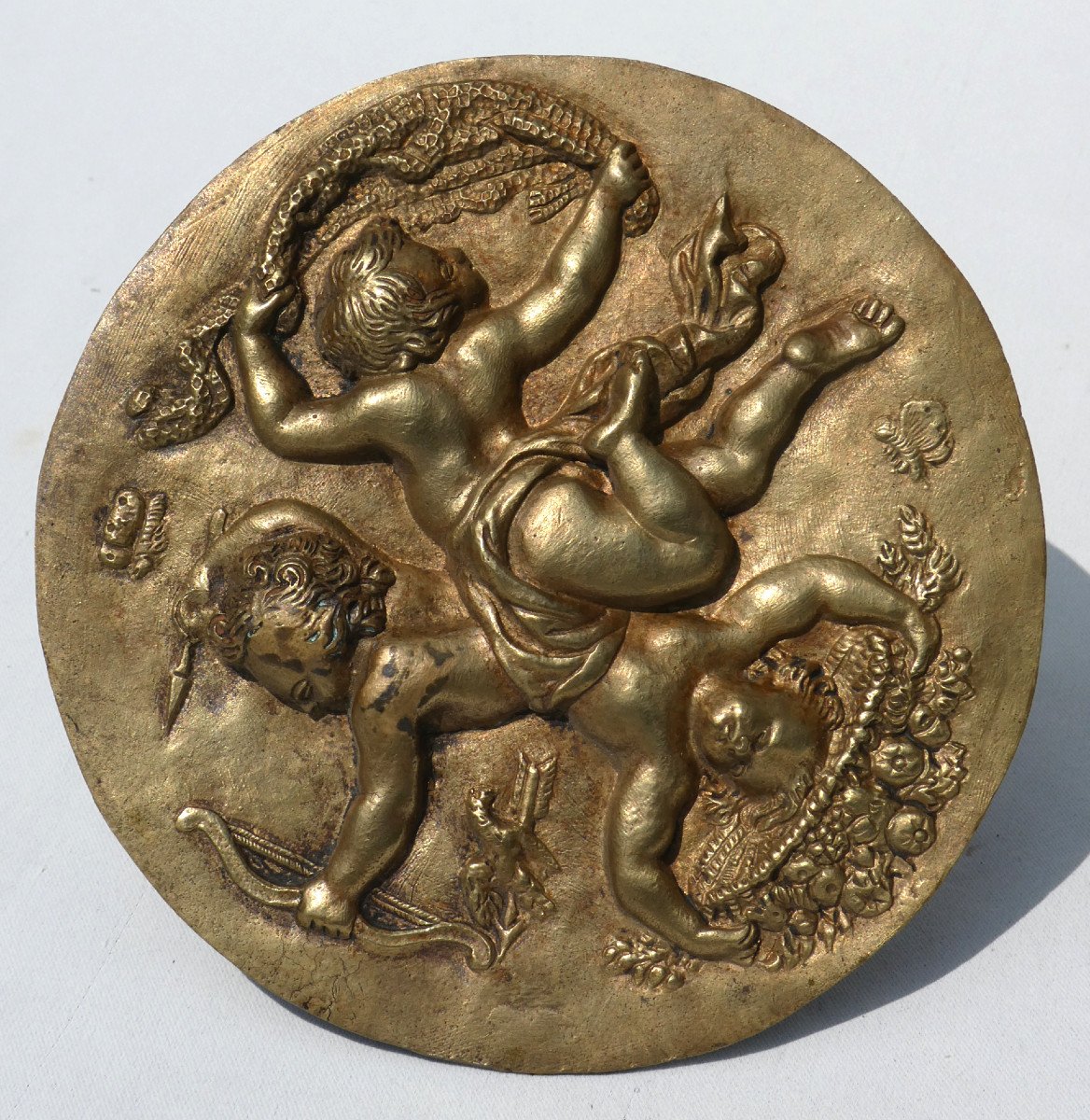 Bas Relief En Bronze , All&eacute;gorie De l&#039;Amour , Puttis , Tondo XIXe Style XVIIIe , Clodion-photo-3