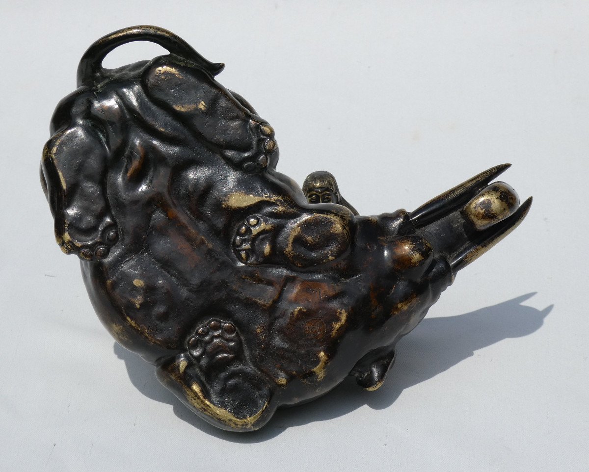 Brule Parfum En Bronze Patiné Japon Ere Meiji ( 1868 - 1912 ) Elephant Couché XIXe Asie Guanyin-photo-6