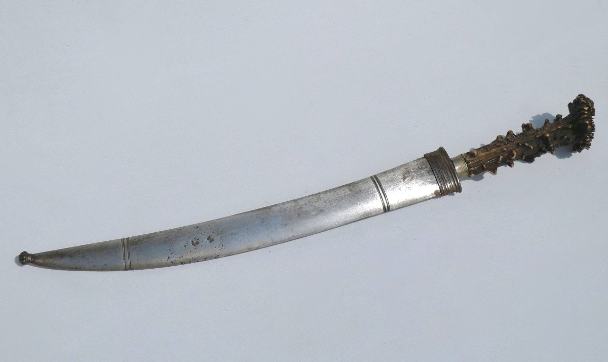 Large Hunting Dagger 19th Century, Damask Blade, Weapon, Dagger Napoleon III Vénerie-photo-2