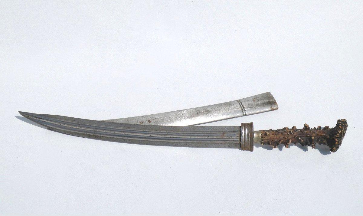 Large Hunting Dagger 19th Century, Damask Blade, Weapon, Dagger Napoleon III Vénerie