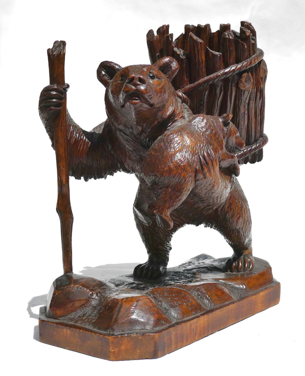 Wooden Sculpture, Black Forest Bear, Berne Work, Sulphide Eyes, 19th Century Empty Pocket-photo-3