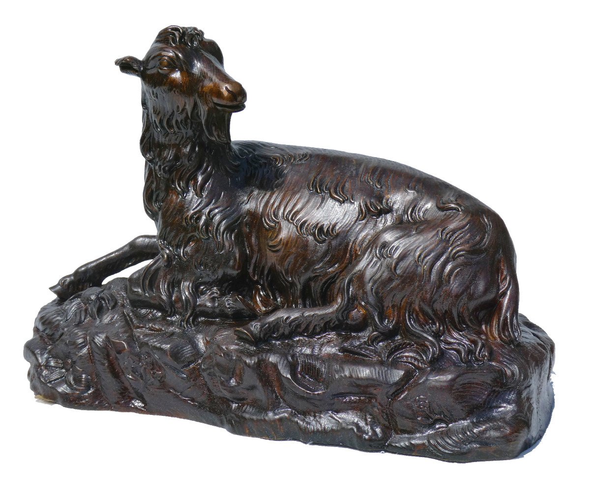 Bronze Animal Napoleon III Style Rosa Bonheur, Lying Goat, 19th Century Sculpture -photo-2