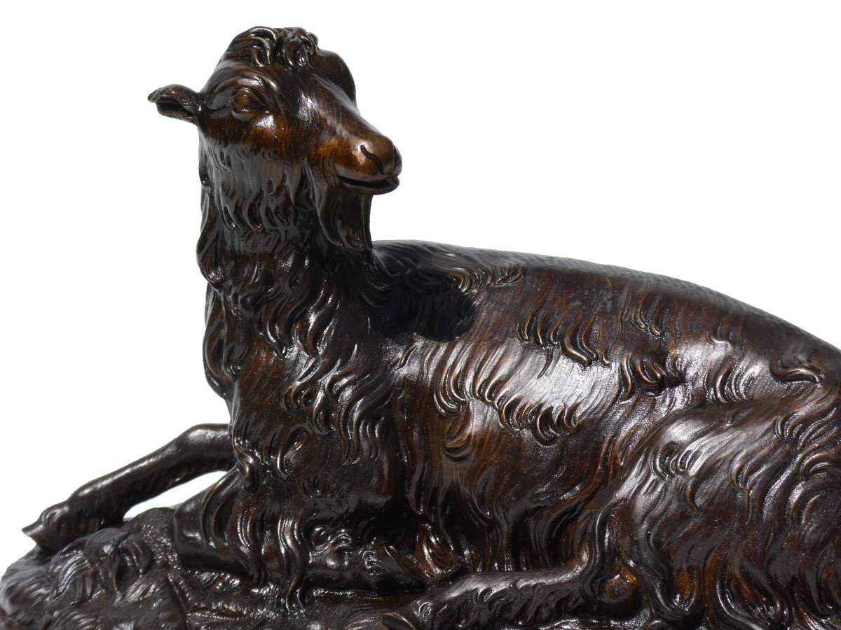 Bronze Animal Napoleon III Style Rosa Bonheur, Lying Goat, 19th Century Sculpture -photo-3