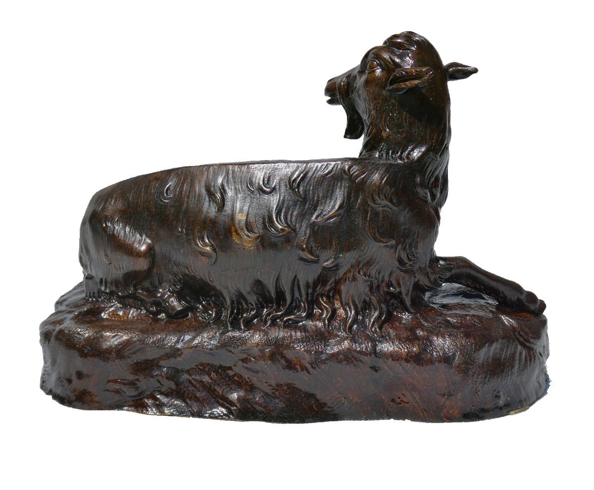 Bronze Animalier Napoleon III Style Rosa Bonheur , Chèvre Couchée , Sculpture XIXe -photo-4