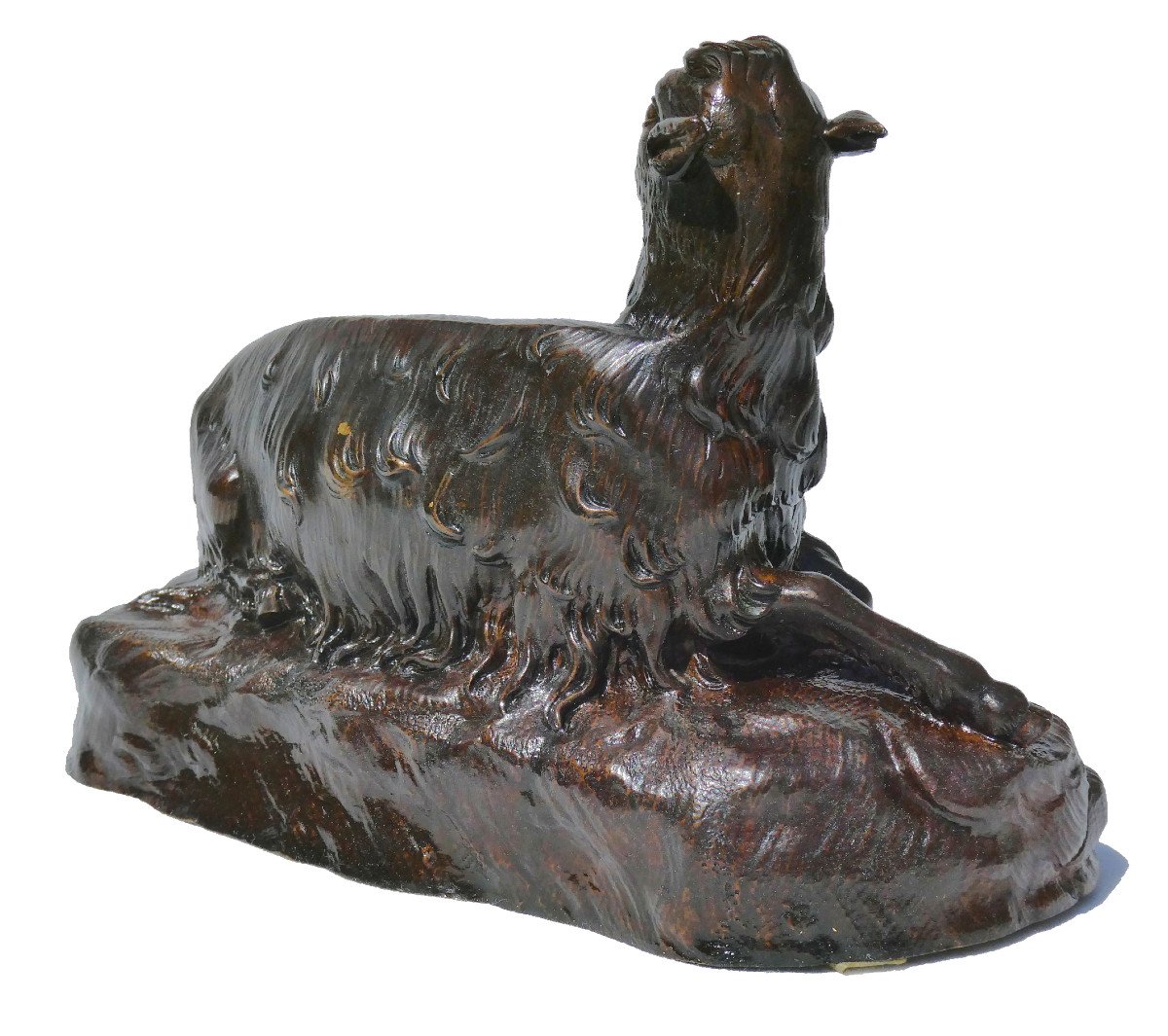 Bronze Animal Napoleon III Style Rosa Bonheur, Lying Goat, 19th Century Sculpture -photo-2