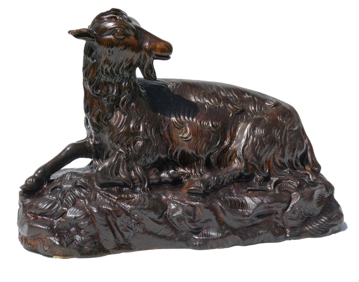 Bronze Animal Napoleon III Style Rosa Bonheur, Lying Goat, 19th Century Sculpture -photo-5