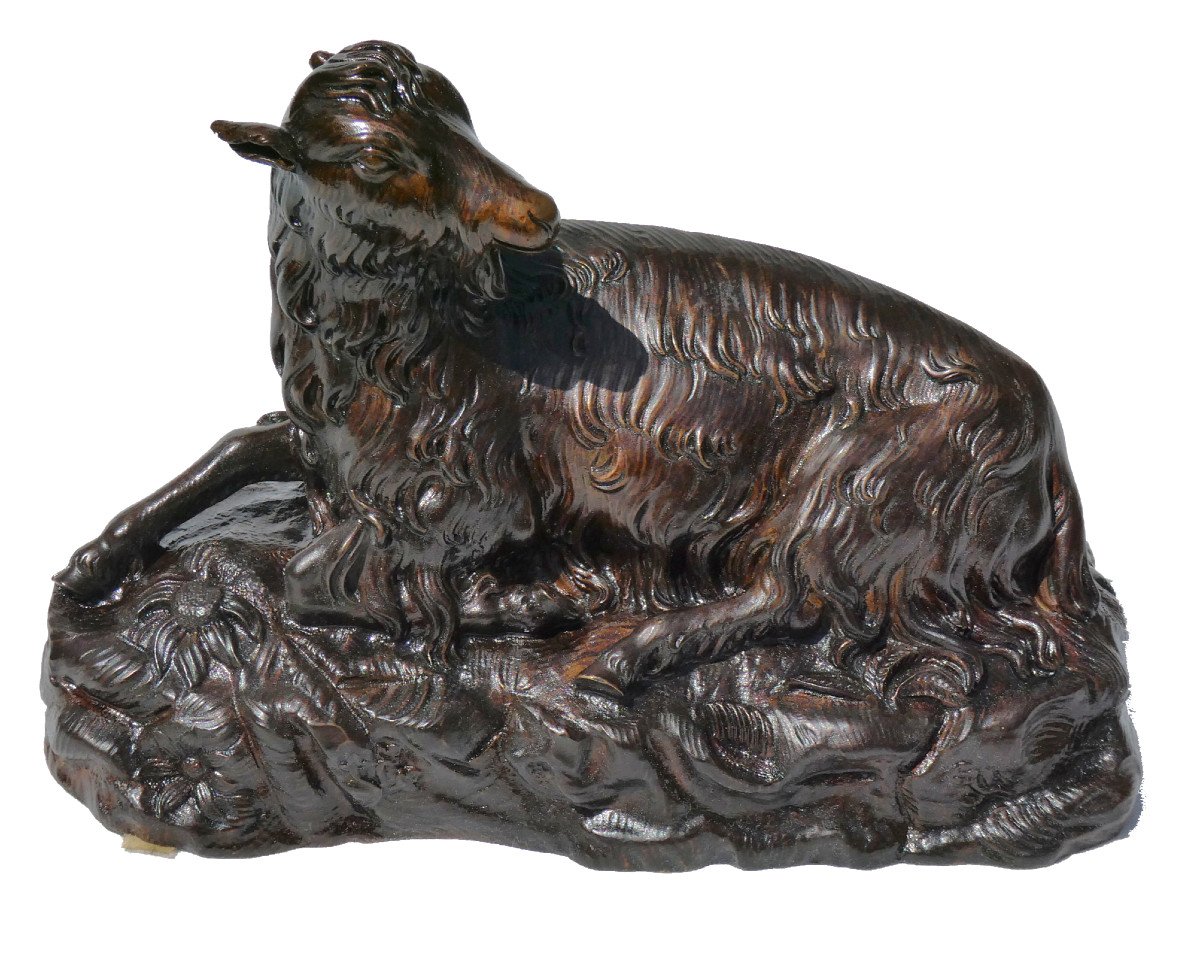 Bronze Animalier Napoleon III Style Rosa Bonheur , Chèvre Couchée , Sculpture XIXe -photo-8