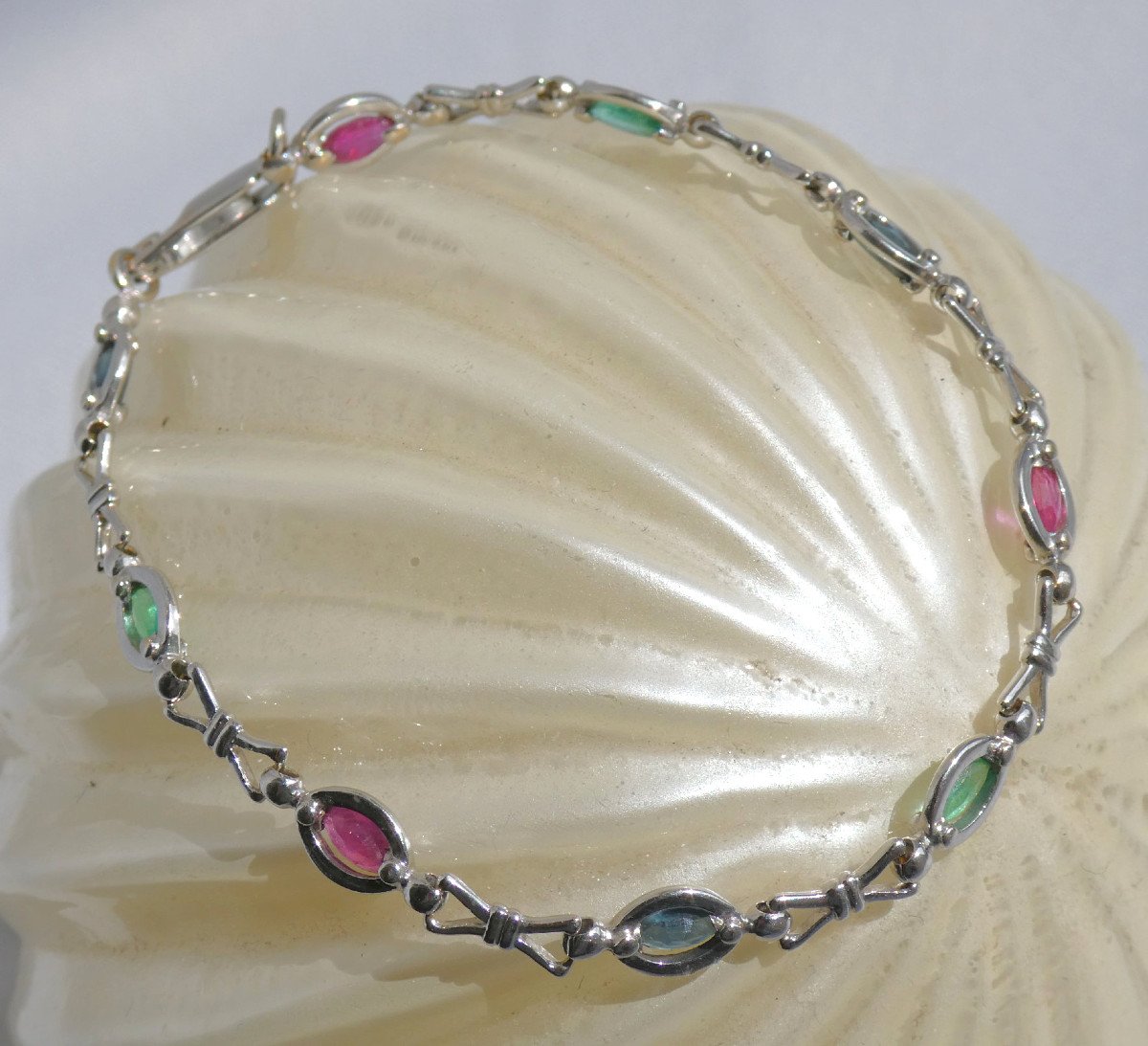 Bracelet In White Gold, Sapphires, Rubies And Emeralds, Charms, Jewel-photo-2