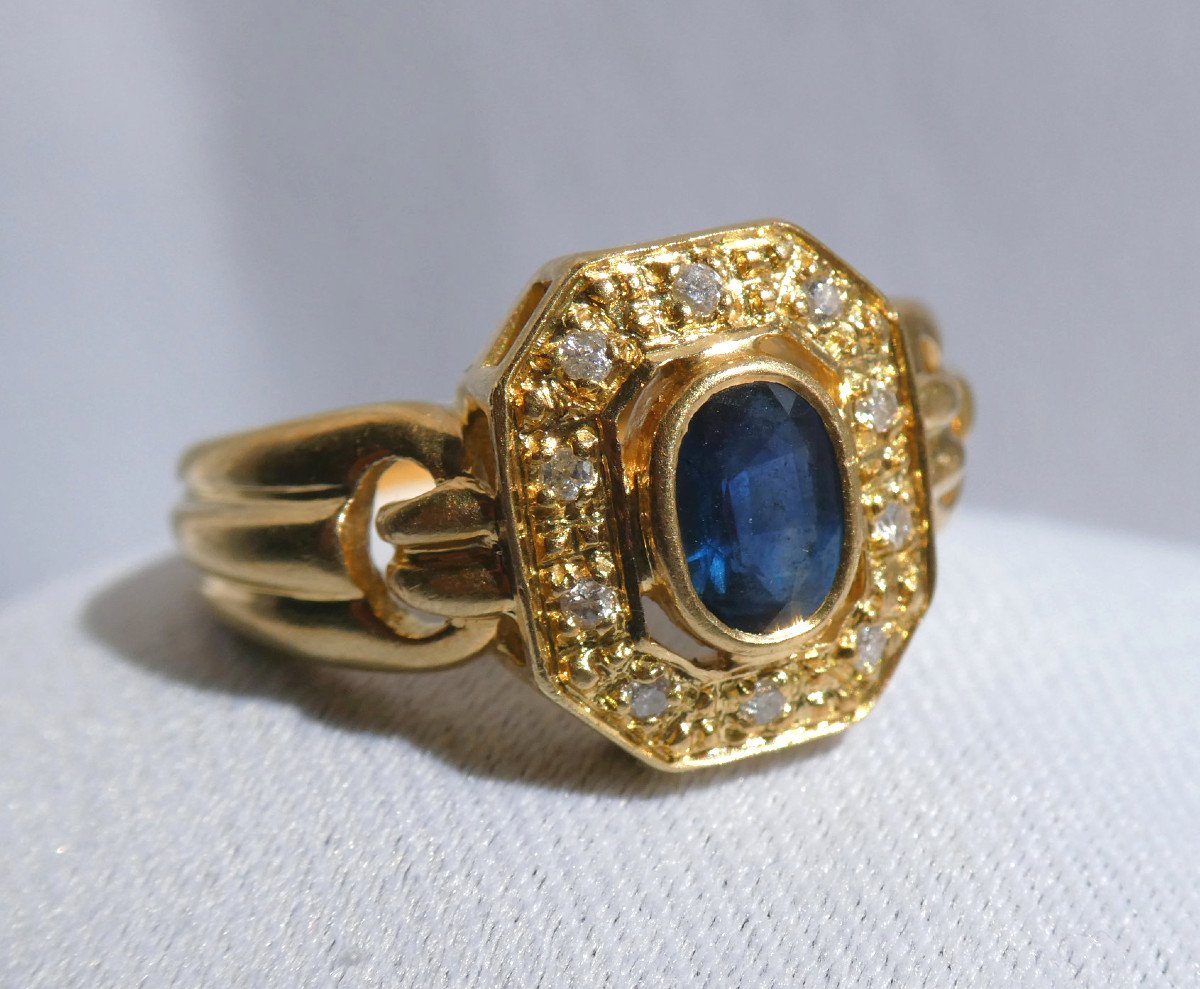 Ring In 18 Carat Yellow Gold, Sapphire And Diamonds, Jewel