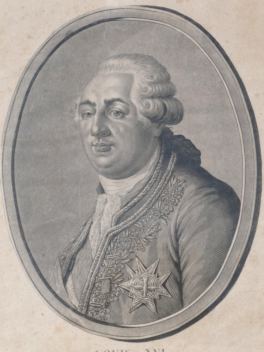 Portrait Of The King Of France Louis XVI, 18th Century Black Engraving, Royalist Souvenir -photo-2