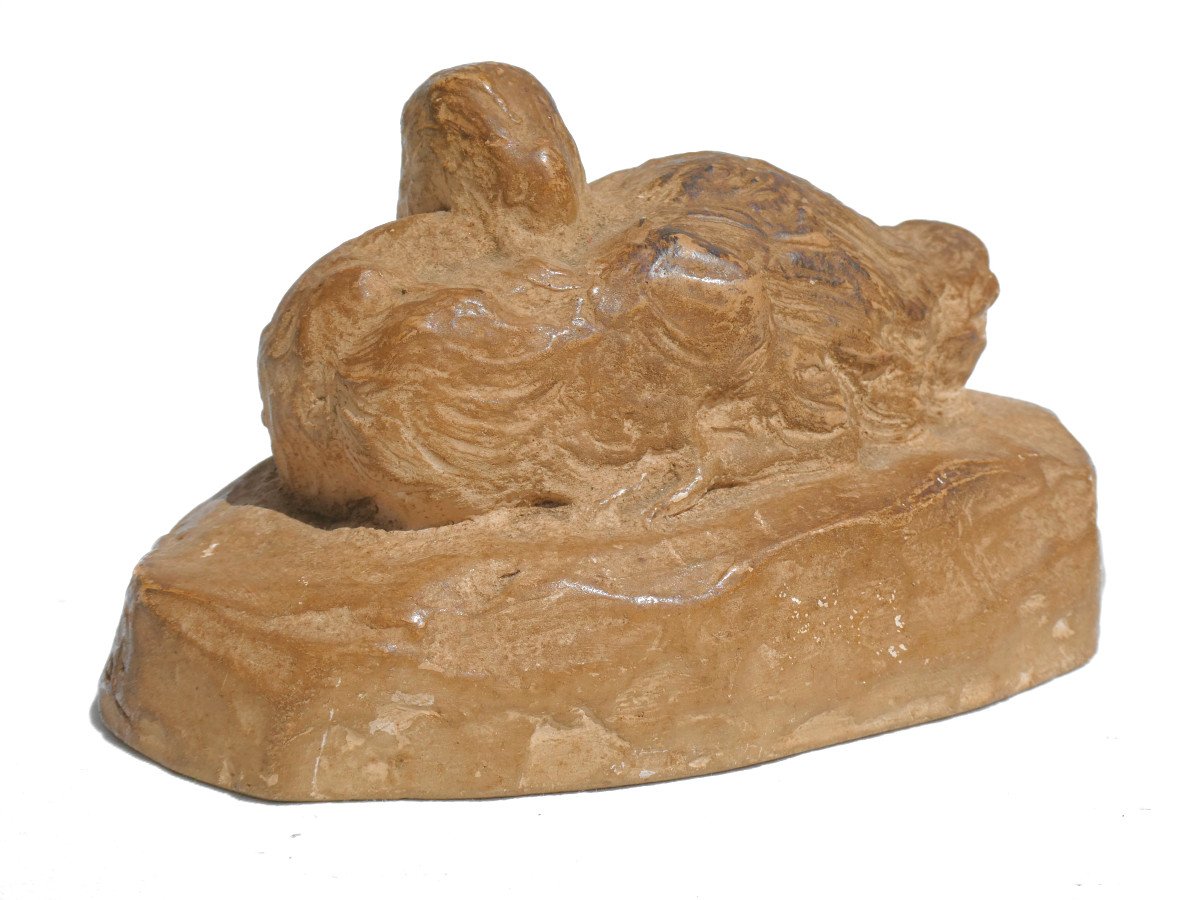 Terracotta Animal Sculpture, Duckling Signed Marguerite Monot, 1930, Bird / Animals-photo-1