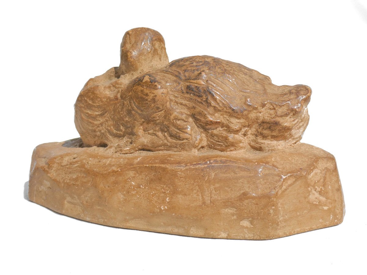 Terracotta Animal Sculpture, Duckling Signed Marguerite Monot, 1930, Bird / Animals-photo-2