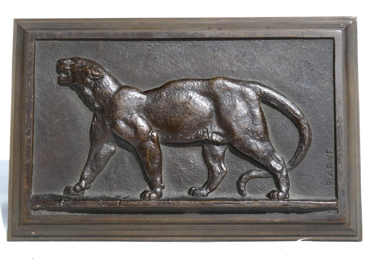 Animal Bronze, Patinated Bronze Sculpture, Merchant Leopard Signed Louis Antoine Barye 19th-photo-3