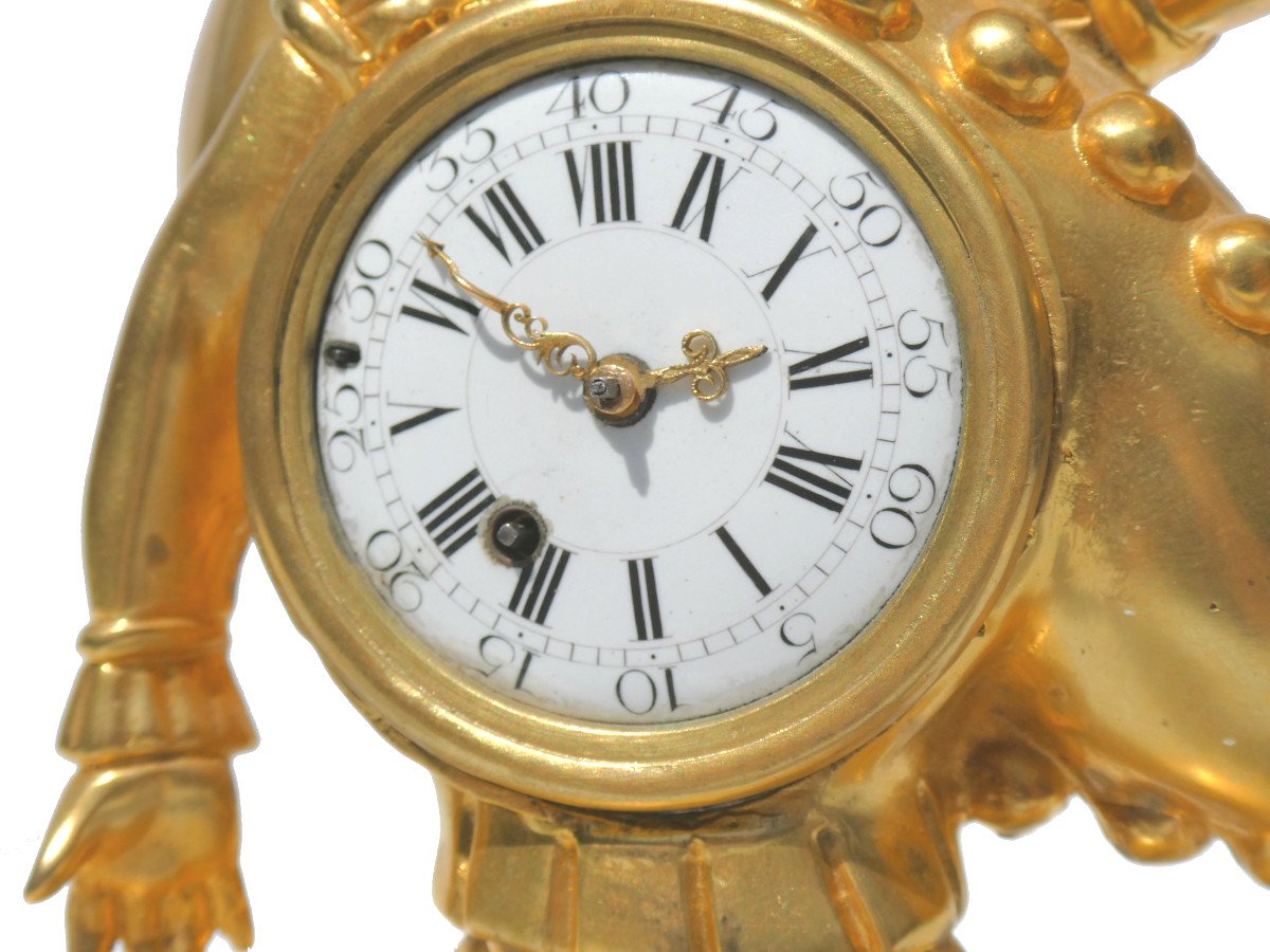 Horloge En Bronze Doré , Polichinelle XVIIIe , Pendule Mouvement à Coq , Louis XVI Directoire-photo-2