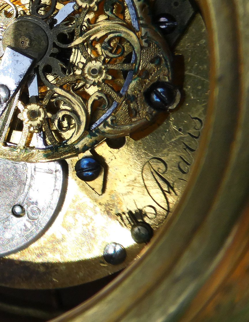 Horloge En Bronze Doré , Polichinelle XVIIIe , Pendule Mouvement à Coq , Louis XVI Directoire-photo-7