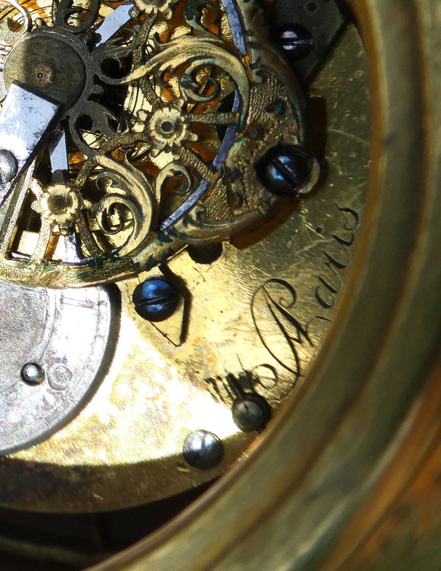 Gilt Bronze Clock, 18th Century Punchinelle, Cockerel Movement Pendulum, Louis XVI Directory-photo-7