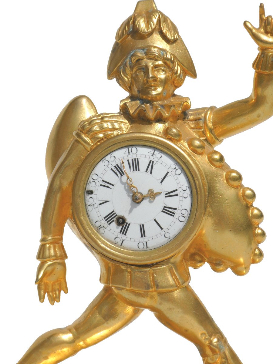 Horloge En Bronze Doré , Polichinelle XVIIIe , Pendule Mouvement à Coq , Louis XVI Directoire-photo-8