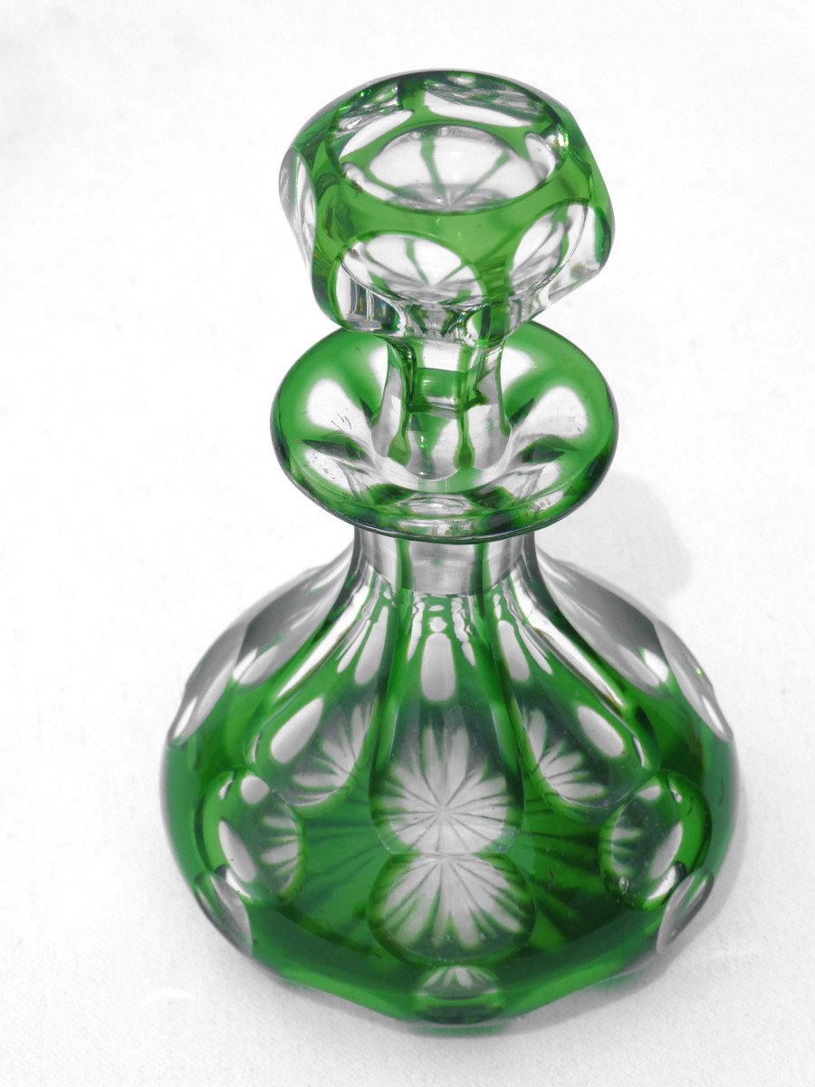 Saint Louis Crystal Perfume Bottle, Emerald Green, Napoleon III 19th Century, Overlay-photo-3