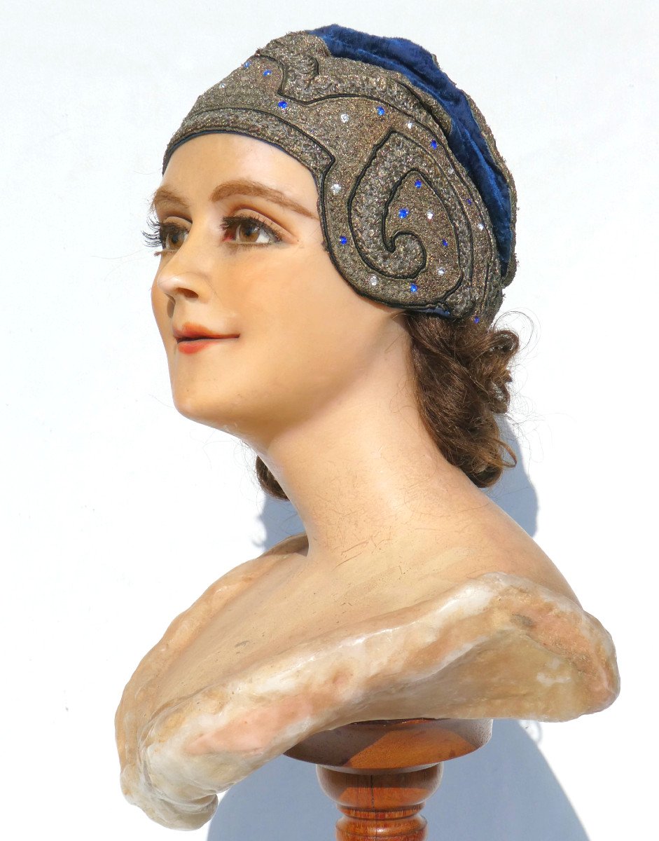 Art Deco Period Prom Headdress, Pearl Embroidery, 1920 Charleston Bonnet, Evening Hat