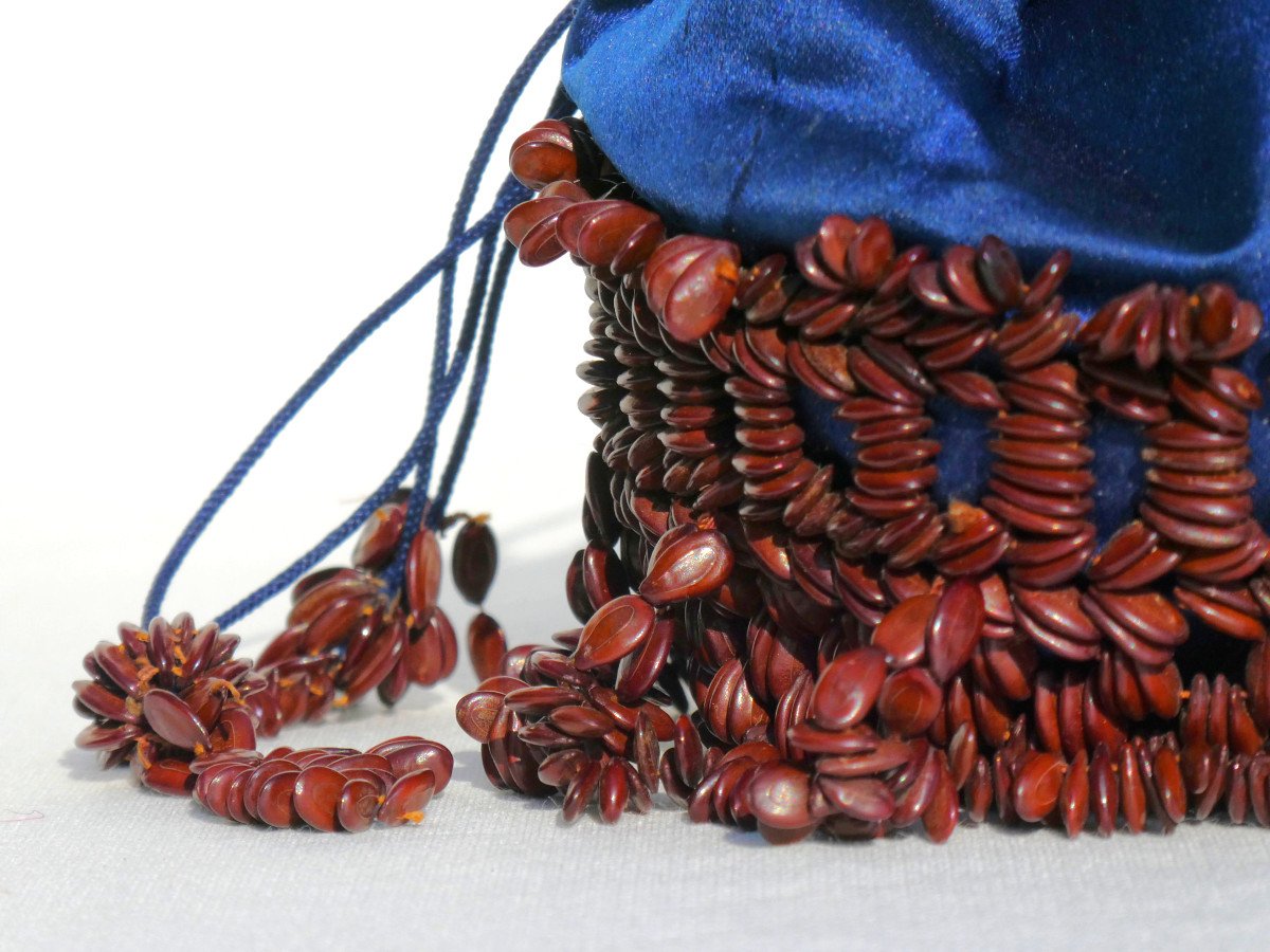 Bag / Reticule 1830 Period, Silk Purse And Melon / Squash Seeds, Object Of Curiosity-photo-2