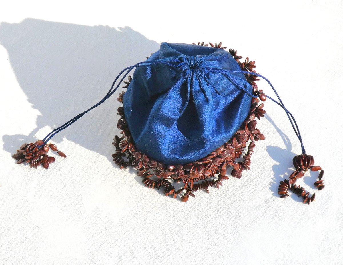 Bag / Reticule 1830 Period, Silk Purse And Melon / Squash Seeds, Object Of Curiosity-photo-1