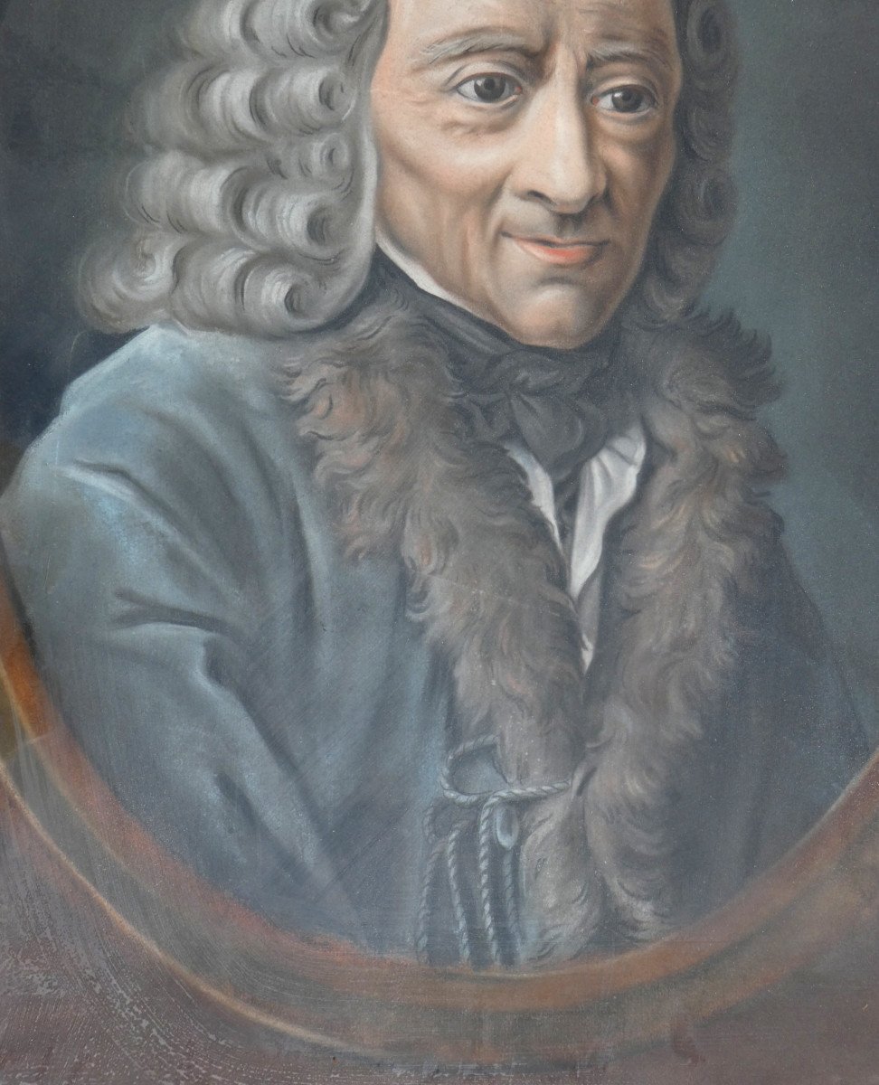 Portrait 18th Century Period, Philosopher Voltaire, Age Of Enlightenment, Pastel, Golden Frame-photo-4