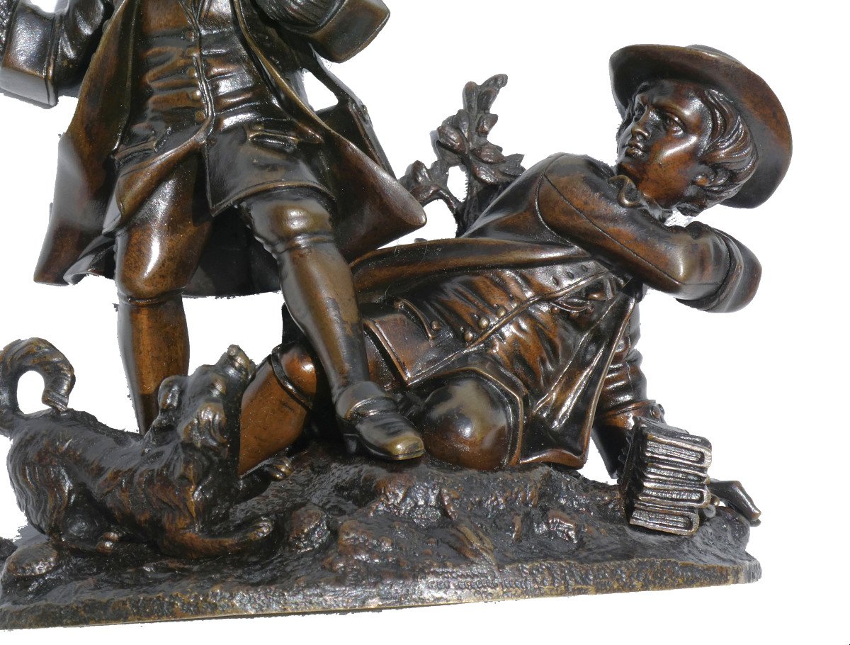 Sculpture En Bronze , Les Joueurs De Balle , Chien époque Napoléon III XIXe , Enfants Louis XV-photo-3