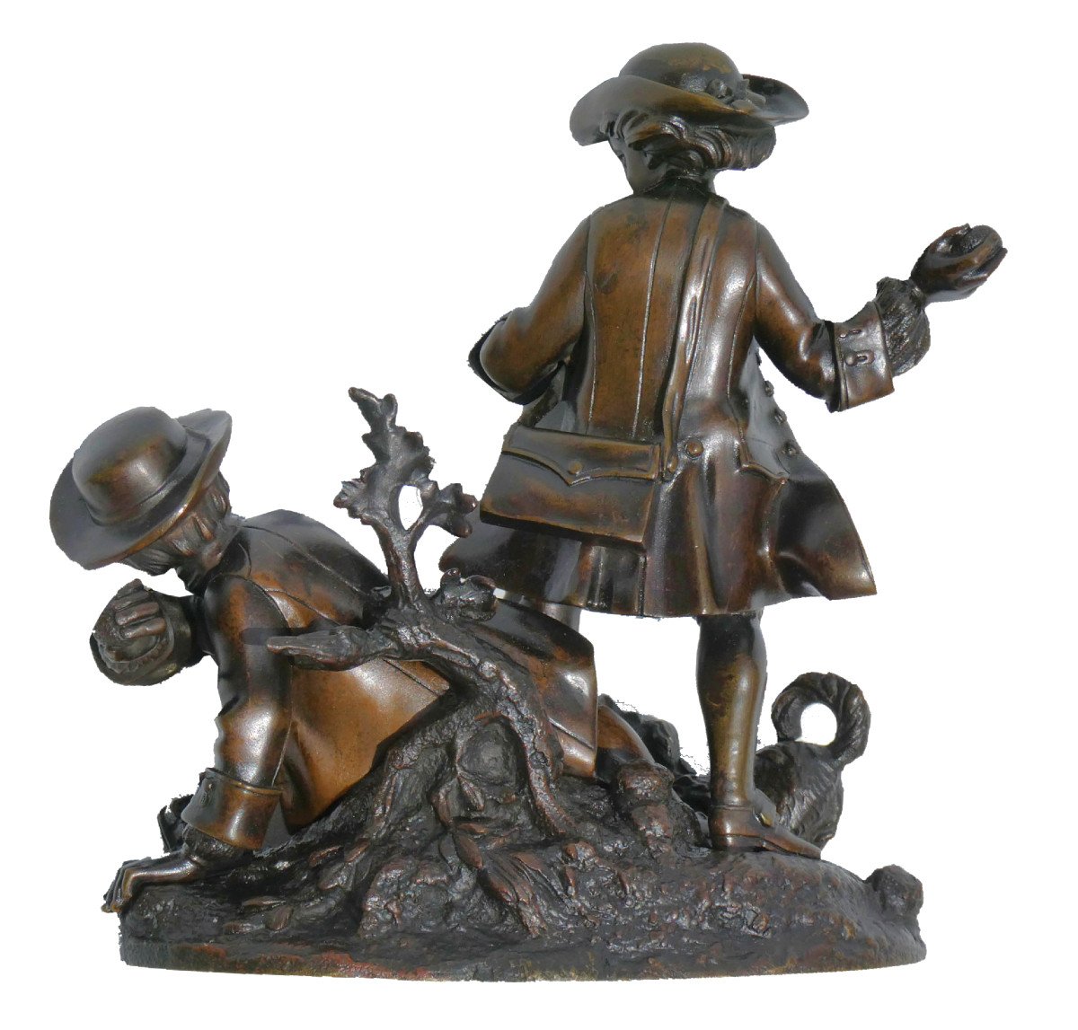 Sculpture En Bronze , Les Joueurs De Balle , Chien époque Napoléon III XIXe , Enfants Louis XV-photo-4