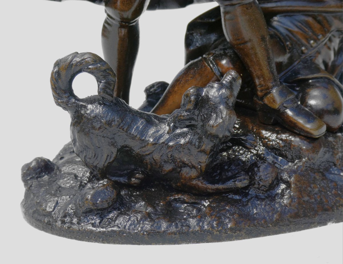 Sculpture En Bronze , Les Joueurs De Balle , Chien époque Napoléon III XIXe , Enfants Louis XV-photo-2