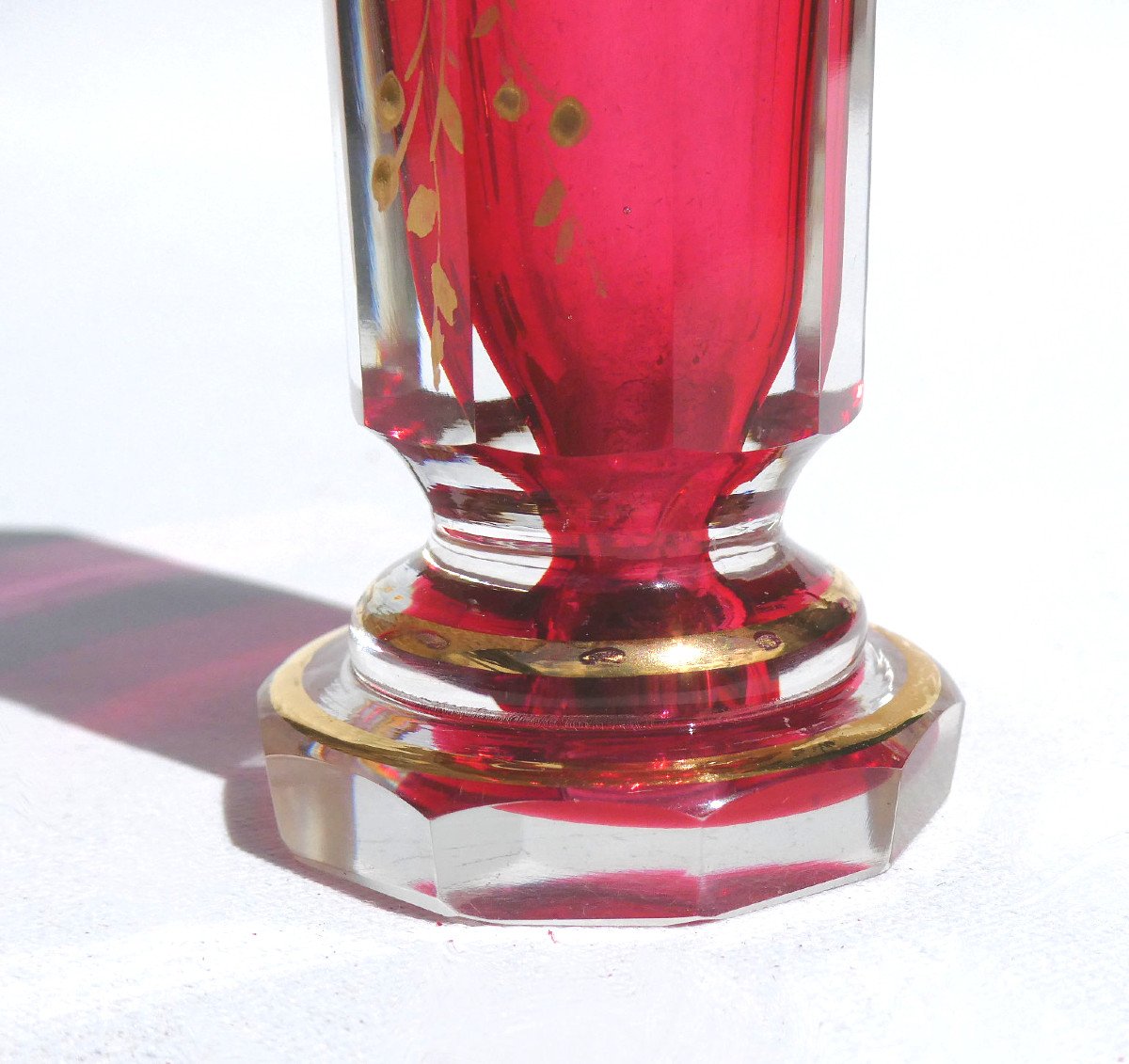 Paire De Vases Soliflore Epoque 1900 , Cristal Emaillé , Baccarat XIXe , Legras , Fushia-photo-4