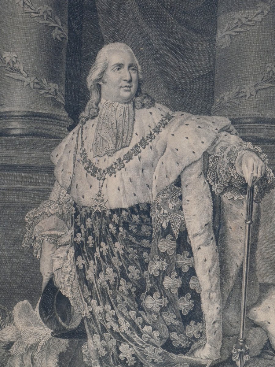 Large Royalist Engraving Coronation Habit, King Of France Louis XVIII, Brother Of Louis XVI, Lys-photo-2