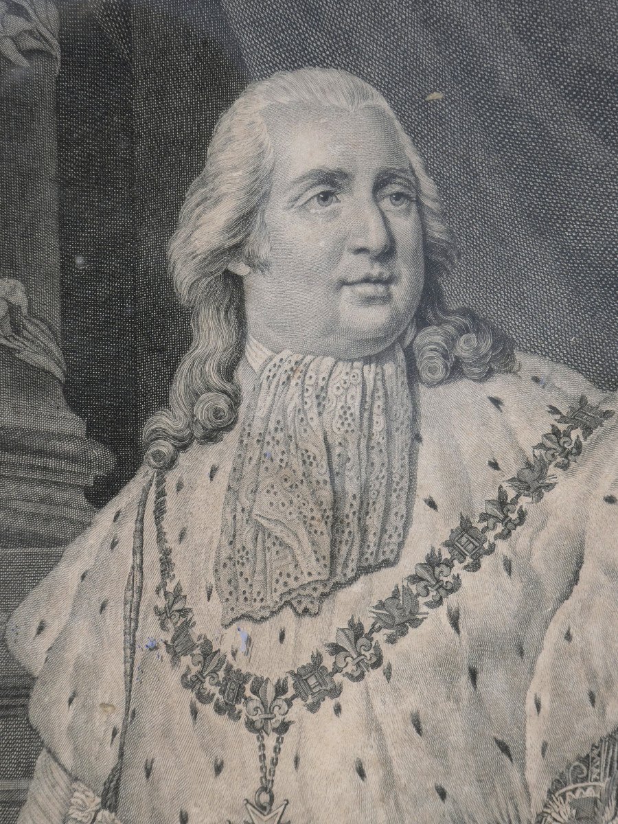 Large Royalist Engraving Coronation Habit, King Of France Louis XVIII, Brother Of Louis XVI, Lys-photo-2