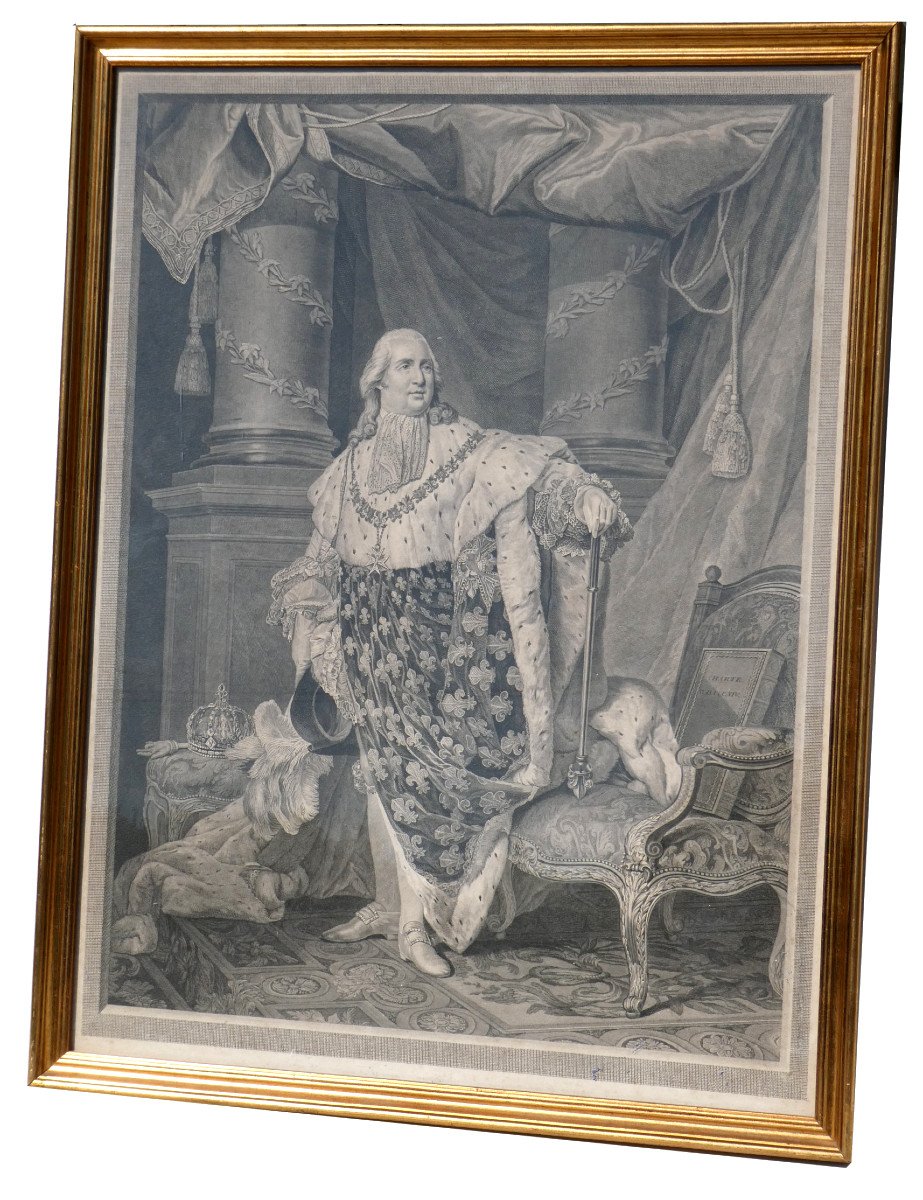 Large Royalist Engraving Coronation Habit, King Of France Louis XVIII, Brother Of Louis XVI, Lys